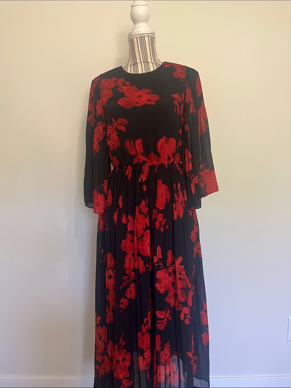 H&M Black Maxi Dress with Red Floral Print